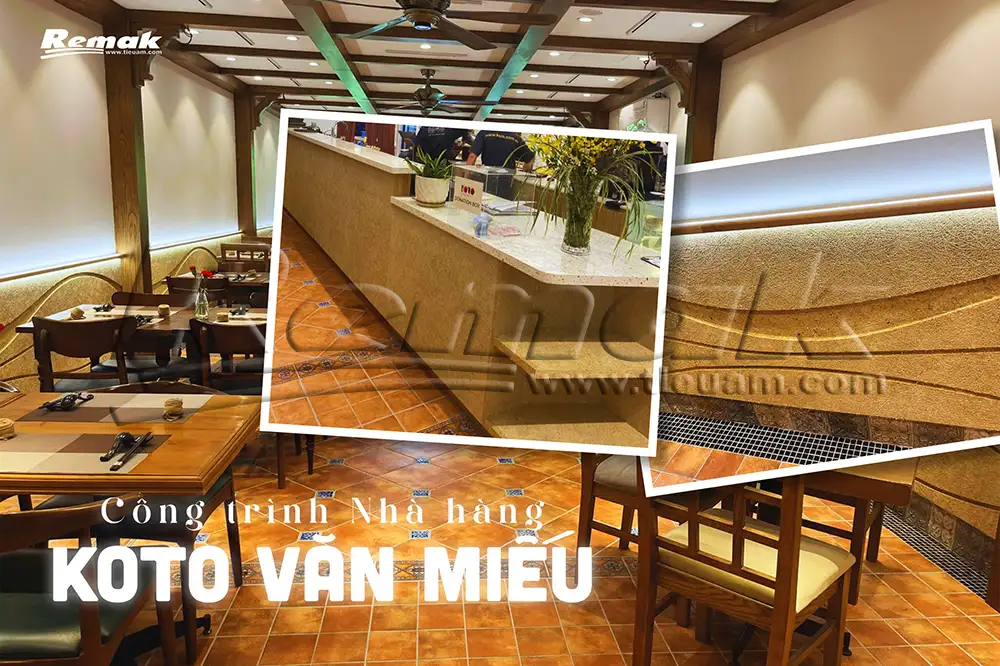 Tấm len gỗ tiêu âm và Remak® Acoustic Sonic được sử dụng để tiêu âm, trang trí các không gian ẩm thực tại nhà hàng KOTO Văn Miếu