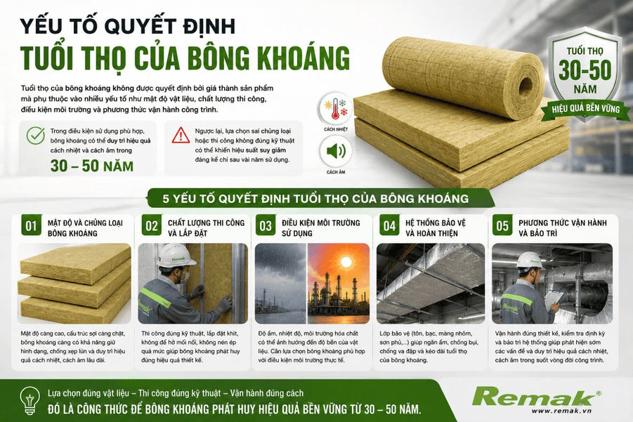 Yếu tố quyết định tuổi thọ bông khoáng – Remak tổng hợp